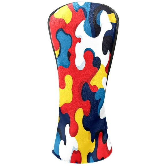 Golf Club Covers PU Leather Waterproof Head Covers for Fairway Woods Hybrids Color Puzzle