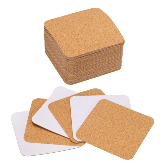 50pcs Self Adhesive Cork Coasters 3.1"x 3.1"x 0.04" Cork Mats Cork Backing Sheets, Square Rounded Corner