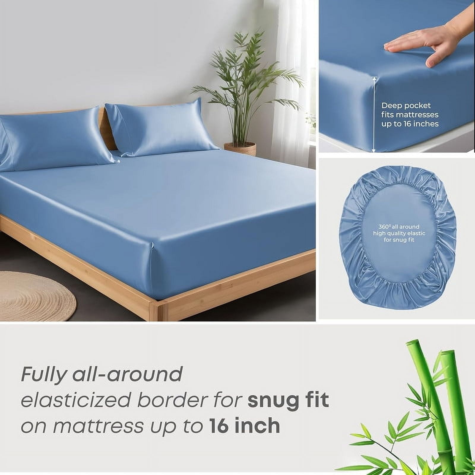 100% Bamboo California King Sheet Set - Ultra Soft, Breathable & Cooling, Ideal for Hot Sleepers, 16" Deep Pocket, Hotel Luxury Bedding (Bahamas Blue)