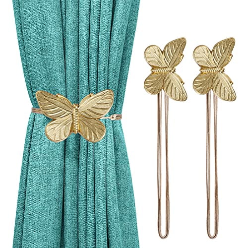 Curtain Tie Magnetic,1 Pair Vintage Butterfly Resin Flower Curtain Drapery Holdback Retro Window Curtain Decorative Buckle Holder for Home Office Cafe Balcony,Gold