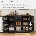 thumbnail image 6 of 55'' Rolling Kitchen Island Cart with Drop Leaf and Power Outlet, Kitchen Island on Wheels with 2 Storage Cabinets, 2 Drawers, 5 Spice Racks and 3 Adjustable Shelves, Black, 6 of 10