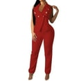 thumbnail image 2 of Riforla Women's Casual Fashion Commuting Pants Small Suit Two Piece Set 2 Piece Sets for Women Red M, 2 of 6