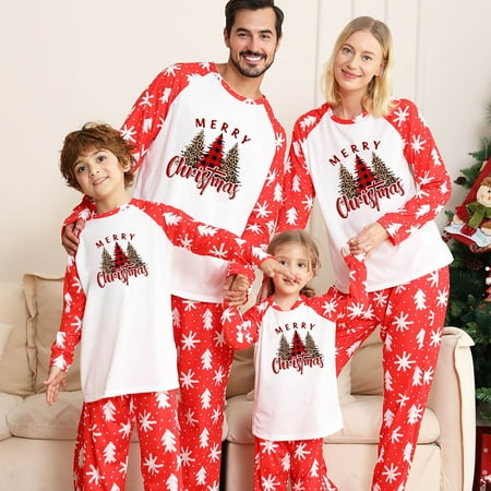 

ZCFZJW Sales Christmas Matching Onesies Cotton Merry Christmas Red Plaid Leopard Xmas Tree Printed Long Sleeve Pullover Tops and Pants Outsits Two Piece Outfits Sleepwear(Baby-18M)