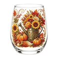 thumbnail image 2 of Kumdkdwn Fall Embroidery Stemless Wine Glass, 5 Designs Pumpkin Sunflower Birdhouse, Thanksgiving Harvest Drinking Cup, Lead-Free Glass for Autumn Parties & Home Decor, 2 of 5
