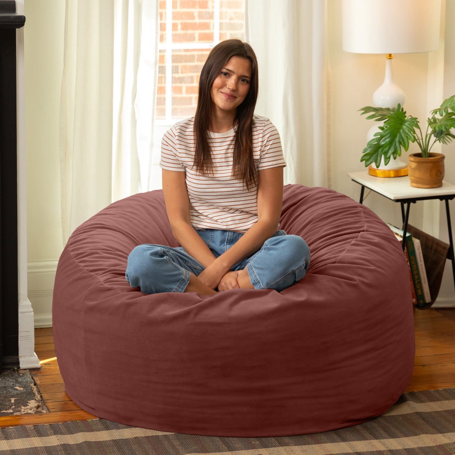 Jaxx 4 Foot Saxx - Large Round Bean Bag Chair for Adults - Lush Velvet Mauve