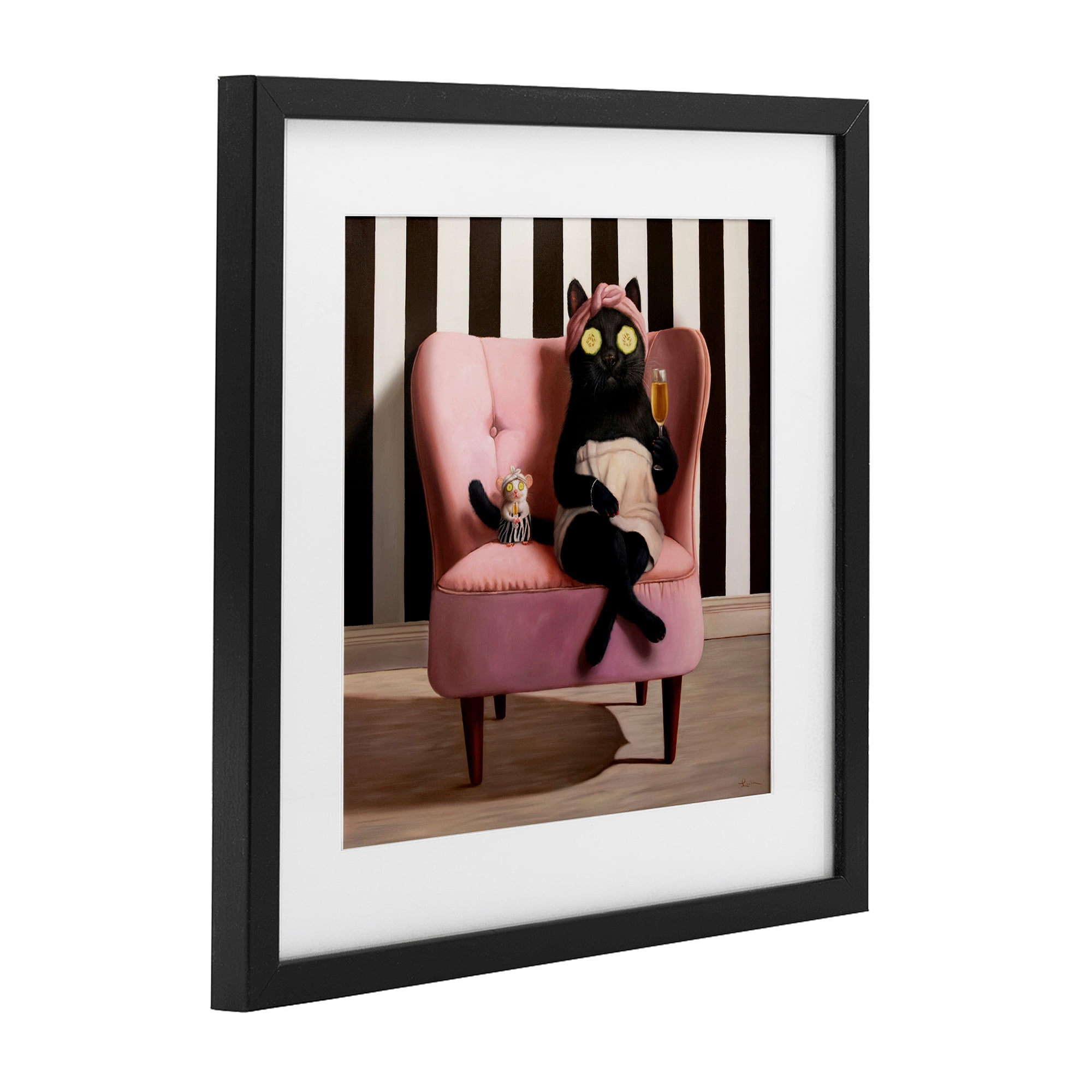 Stupell Industries Pamper Party Cat Black Framed Print Under Glass, design by Lucia Heffernan