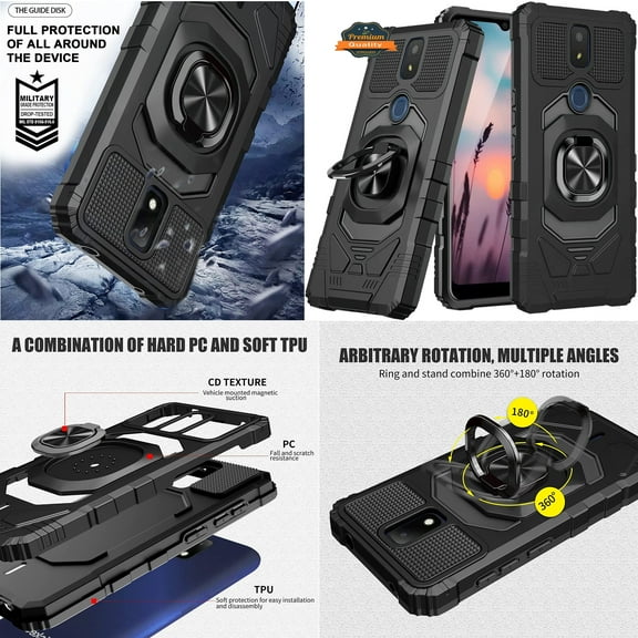 For Samsung Galaxy A13 5G Full-Body 2in1 Magnetic Car Mount Metal Ring Holder Kickstand Heavy Duty Hybrid Armor Phone Case Cover by Xpression - Black