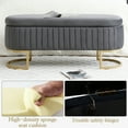 thumbnail image 6 of 51” Velvet Storage Bench with Gold-Toned Legs, Queen Upholstered Ottoman Bench, Modern Footrest for Bedroom & Entryway, Grey, 6 of 7