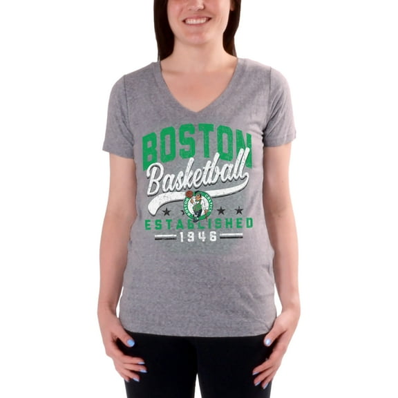 Women's Charcoal Boston Celtics Cracked Type Version 2 V-Neck T-Shirt
