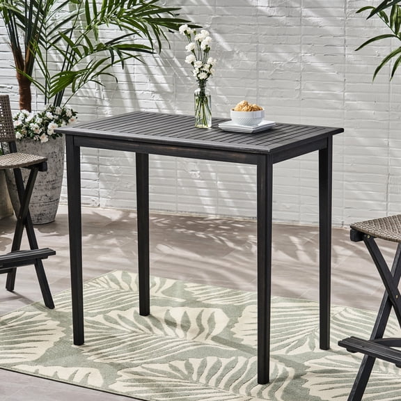 Minimalist Dark Gray Outdoor Table, Wood Construction, 40" Height Bar Table - Gray, Built With For Use, Height, Assembly Required
