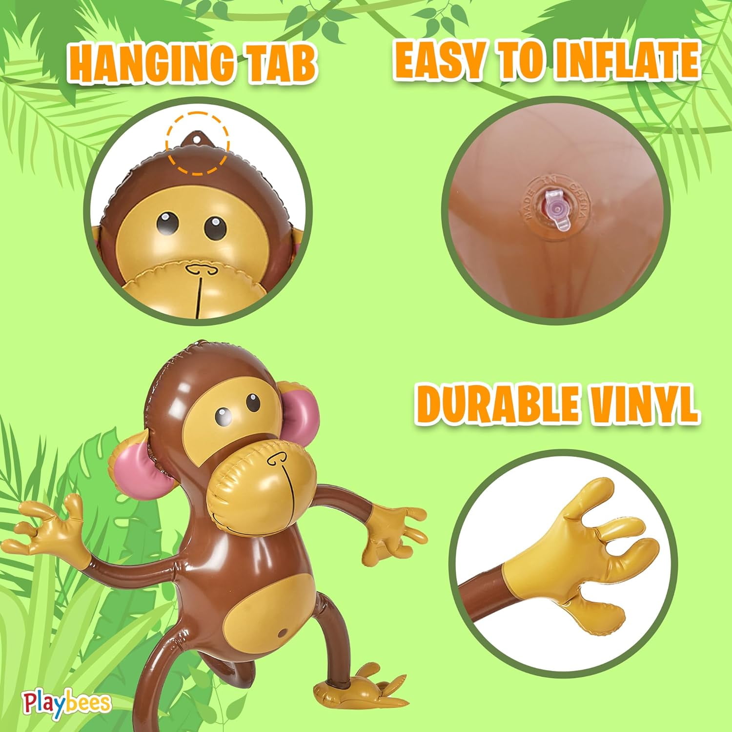Large Inflatable Monkey 27" - 6 Pack Blow Up Animal Party Favors - Inflatables Jungle Decor, Monkeys for Baby Shower, Safari Birthday Kids & Toddlers Decorations, Ki