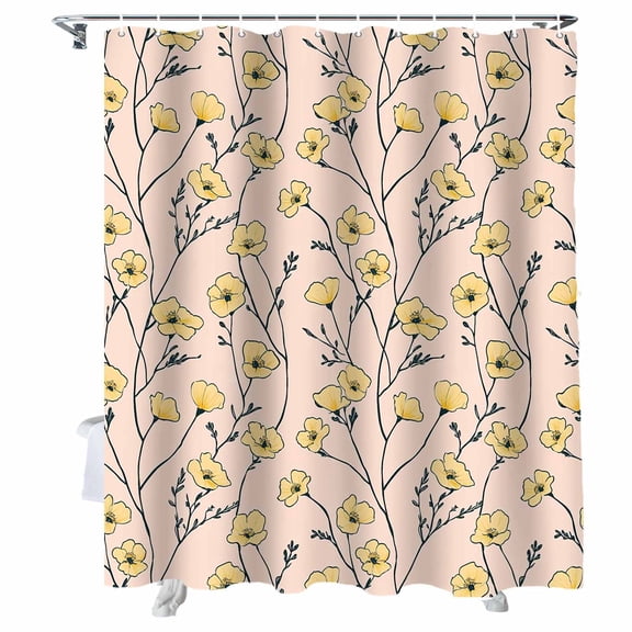 Shower Curtains Yellow Flower Bath Curtain Floral Branches Waterproof Bathroom Shower Curtain Set with Hooks Decoration 36 x 72 Inches