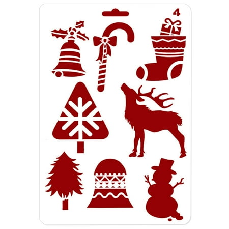 

VEAREAR Cake Stencil Xmas Theme Hollow Out Decorative PET Christmas Fondant Cake Rim Mesh Embossing Stamp Mold for Baking