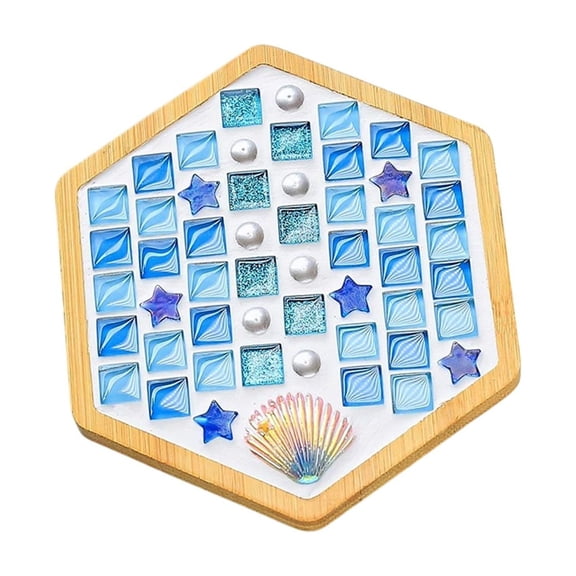 DIY Mosaic Craft Kits, Mosaic Tiles Coaster Kit, Make Your Own Mosaic Project Handmade Craft Set with Tile Pieces Hexagon Bamboo Coaster Base All Tools for Decoration and Gift
