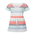 thumbnail image 2 of Femmes Été Robe Stripe Épissage Sling Robe V Cou Spaghetti Sangle Cordon Ceinture Robes avec Poches Bleu Clair Rose Gris XXL, 2 of 7