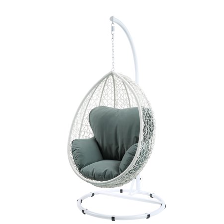 Patio Swing With Stand Patio Swing Chair With Stand In Green Fabric And White Wicker - Synthetic Wicker, Steel, Polyester, Foam ()