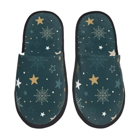 

Honeii Christmas Snowflake Print Furry Slippers Bedroom Slippers for Women and Men Fuzzy Plush Comfy Faux Fur Lined Slide Shoes -Medium