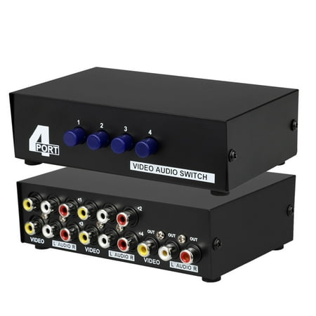 - 4 Way AV Switch RCA Switcher 4 In 1 Out Composite Video L/R Audio Selector Box for DVD STB Game Consoles and More