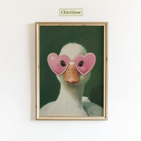 Heart Glasses Duck Wall Art – Cute Aesthetic Animal Poster, Feminine Girly Decor, Unframed Canvas Size 16x24