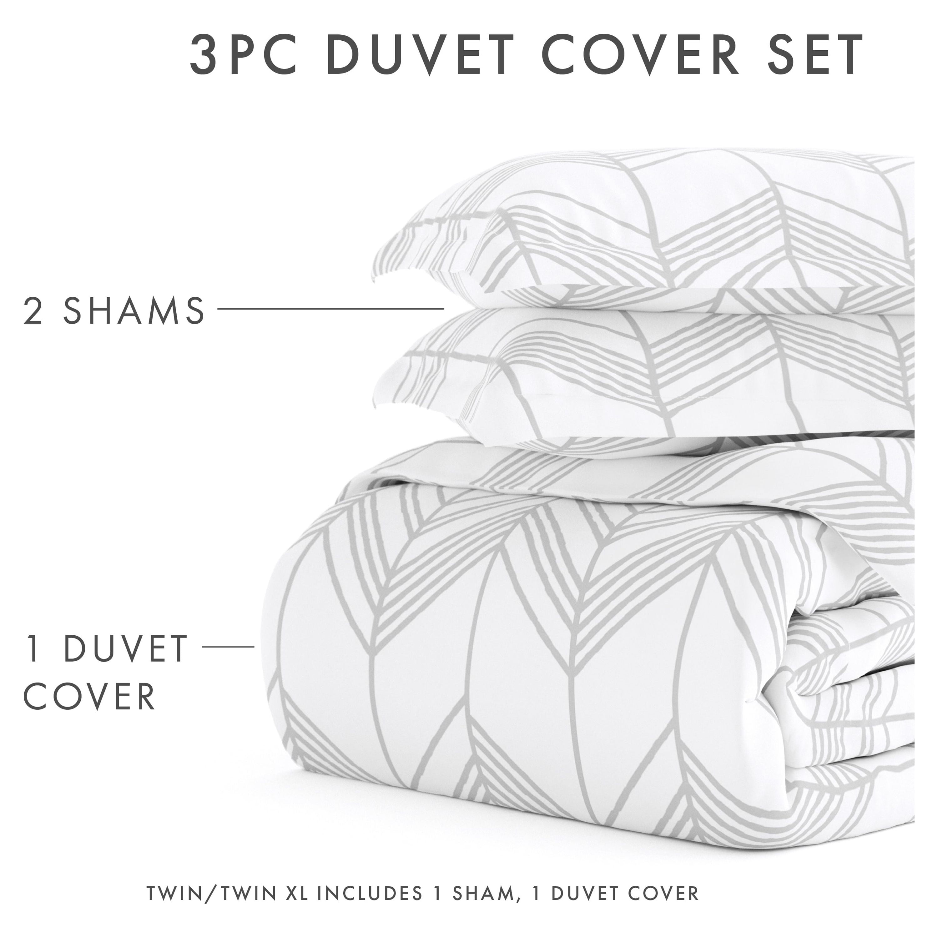 Noble Linens Light Gray Alps Chevron Pattern 3-Piece Duvet Cover Set, Full/Queen