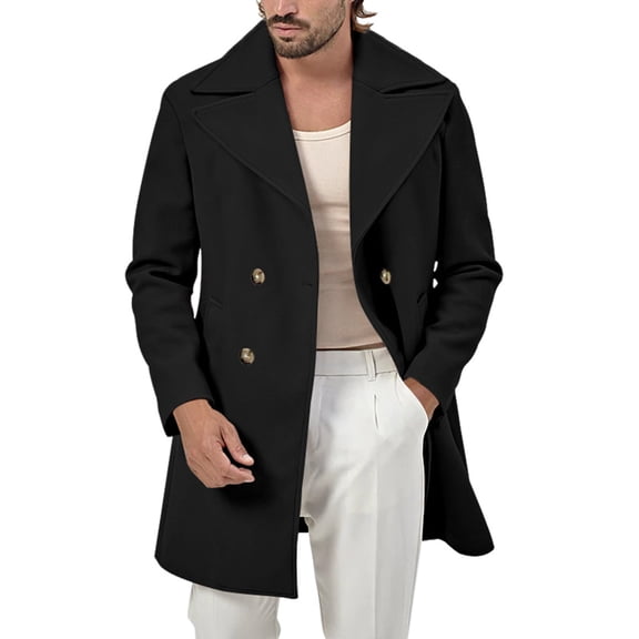 QHFBli Regular Fit Mens Trench Coat Men's Solid Anorak Jacket Warm Casual Outerwear Coat with Zipper Fly and Black XXXL