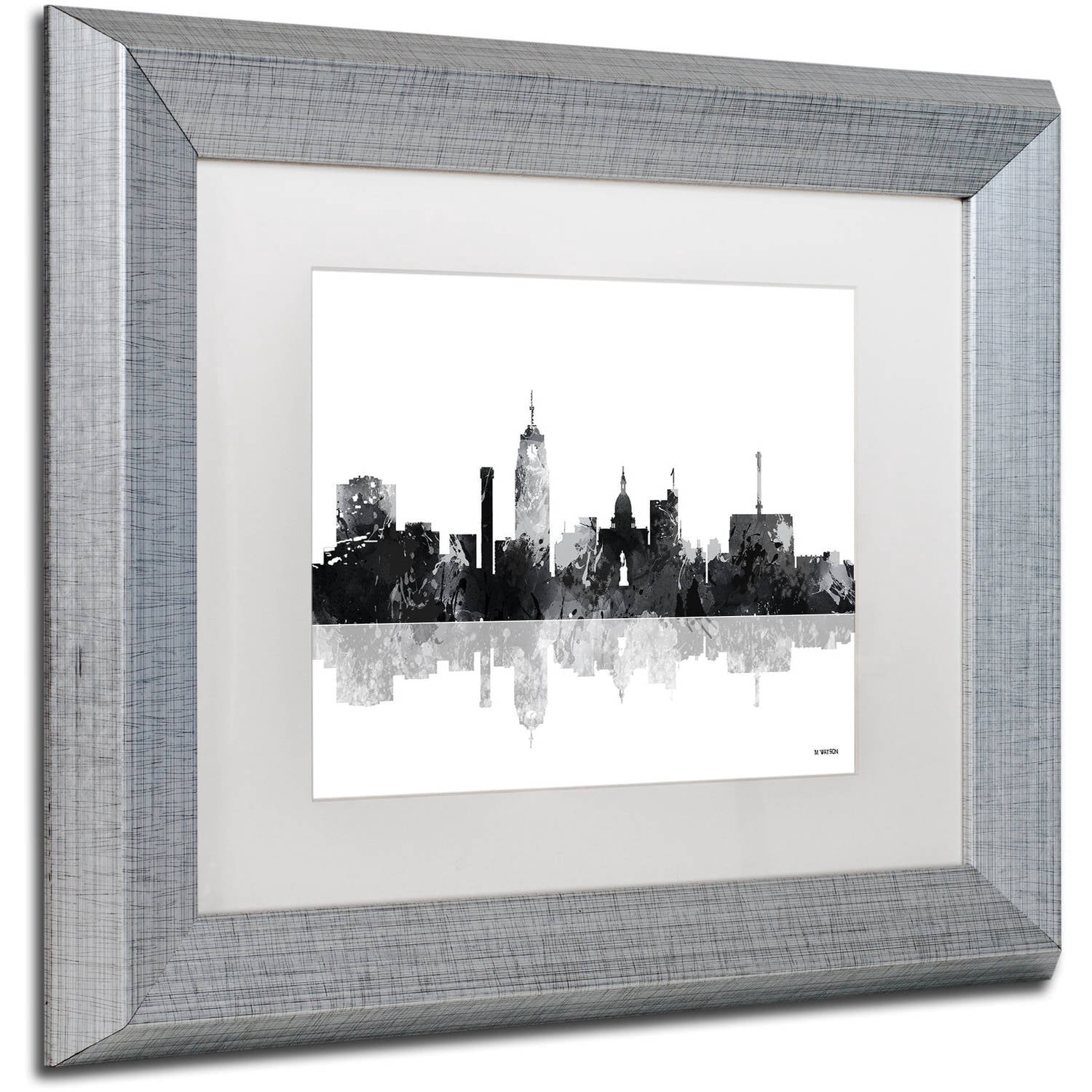 Trademark Fine Art "Lansing Michigan Skyline BG-1" Canvas Art by Marlene Watson, White Matte, Silver Frame