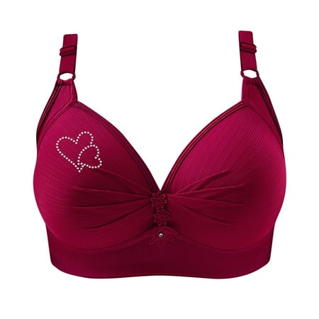 Ecqkame Bras for Women No Underwire Push Up Plus Size Daily Bra Solid Color Breathable Bras Sports Bras For Women 1PC-Red B XS on Clearance