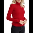 thumbnail image 3 of Suéteres Acanalados para Mujer, Lindos Suéteres de Punto de Cuello Alto, Ajustados y Cálidos Rojo un Tamaño, 3 of 9