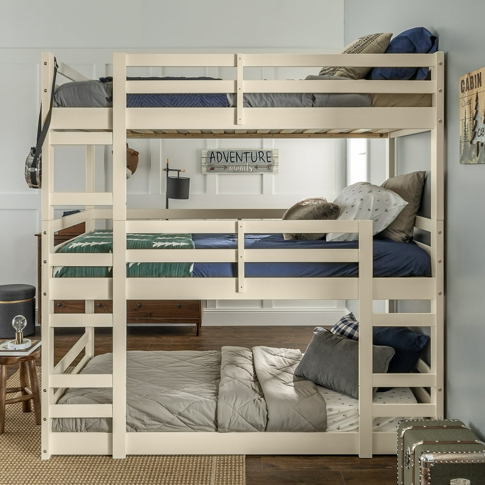 Manor Park Solid Wood Triple Bunk Bed, Twin over Twin, White Walmart
