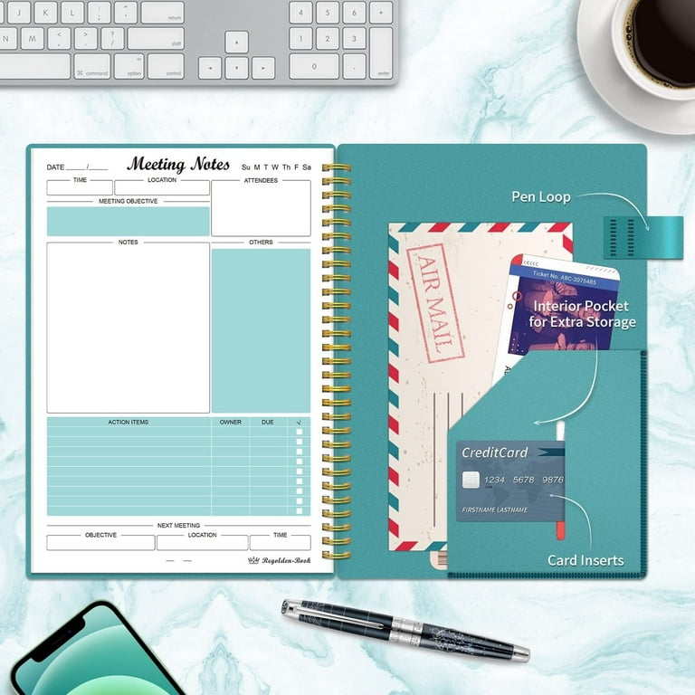  Forvencer Meeting Notebook for Work with Action Items, Project  Planner Agenda Organizer for Note Taking, Office/Business Supplies for  Women Men, 160 Pages, B5 Size (7x10), Teal : Office Products