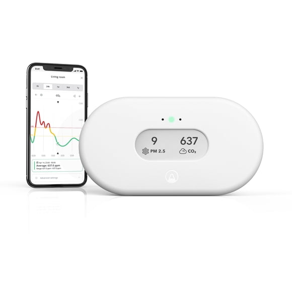 Airthings 2960 View Plus - Moniteur de Qualité de l'Air et de Radon Alimenté par Batterie (PM, CO2, COV, Humidité, Température, Pression)