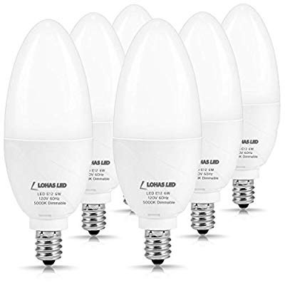 LOHAS E12 Candelabra LED Bulb, Dimmable Daylight Bulb 5000K, LED 6W Ceiling Fan
