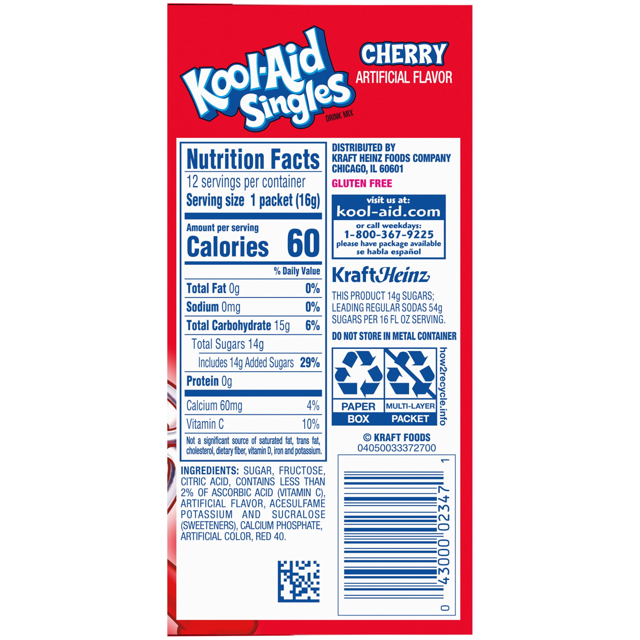 Kool-Aid Singles Sugar-Sweetened Cherry Artificially Flavored Powdered Soft Drink Mix, 12 ct On-the-Go-Packets