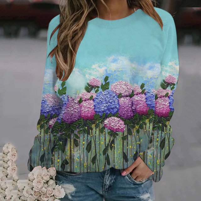 Qiopertar Liquidation Livraison Gratuite Femmes et Hiver Décontracté Imprimé Col Rond Manches Longues Pull Blouse Chandail en Molleton Hauts Offres de la Semaine Moins de 5$