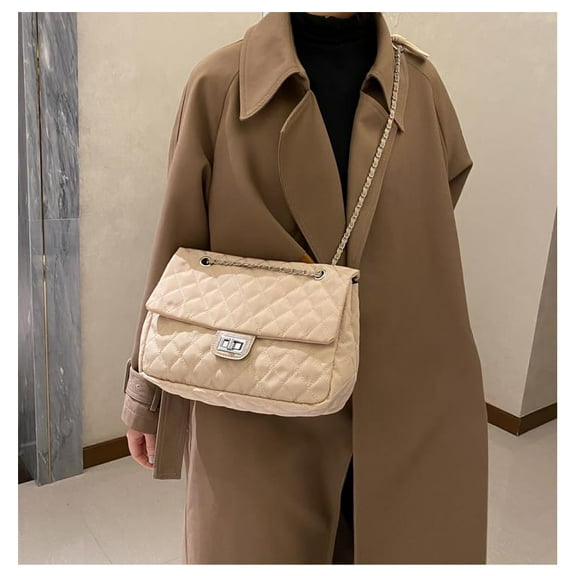 Shoulder Bag for Women, Diamond Lattice Puffer Tote Bag, Beige