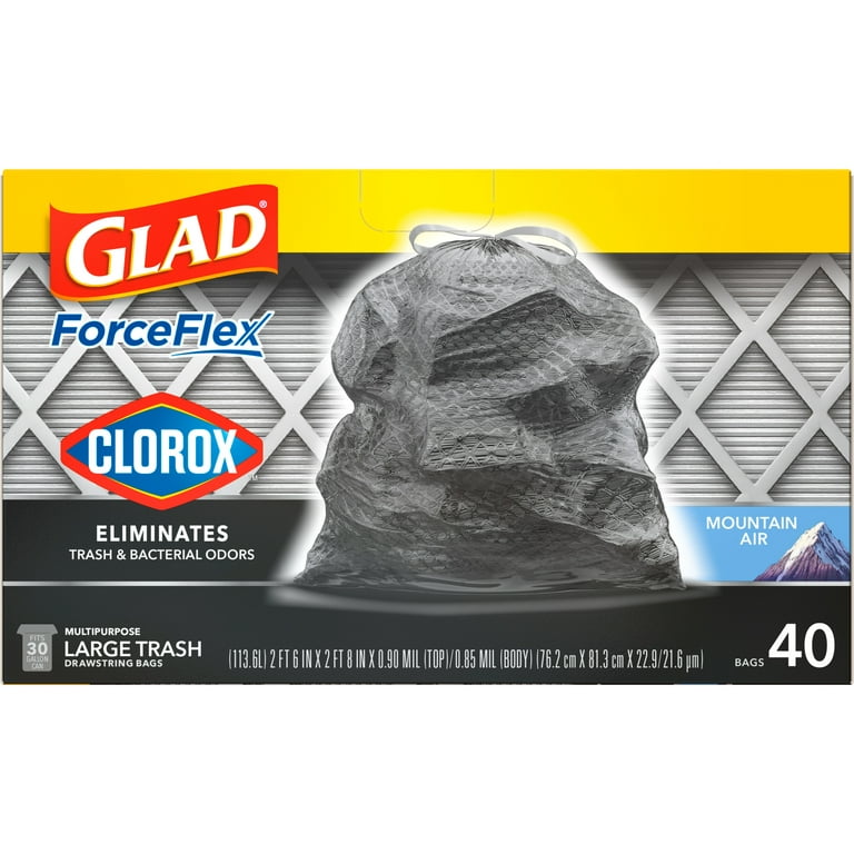 Glad Medium Drawstring Trash Bags with Clorox, 8 Gallon Grey Trash