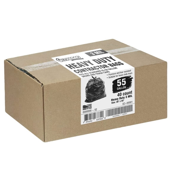 Heavy-Duty 55 Gal. Contractor Bags - (40-Count, 3 Mil) - 38 in. x 58 in. Large Black Plastic Trash Can Liners