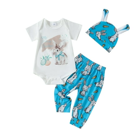 

WUDATI Toddler Boys Girls Set Halloween Chistmas Toddler Girls Boys Winter Boys Girls Short Sleeve Easter Letter Cartoon Bunny Prints Romper Bodysuit Pants With Rabbit Ears Hat Outfits