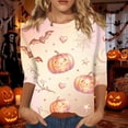 thumbnail image 4 of Halloween Plus Size Tops for Women 3/4 Length Sleeve Womens Blouse Fall Loose Crew Neck Witch Graphic T Shirts Halloween Costume & Gift, 4 of 5