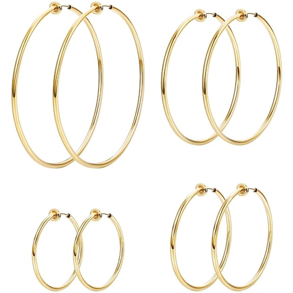 4 Pack Clip On Hoop Earrings, Stainless Steel Silver Tone Clip On Earrings