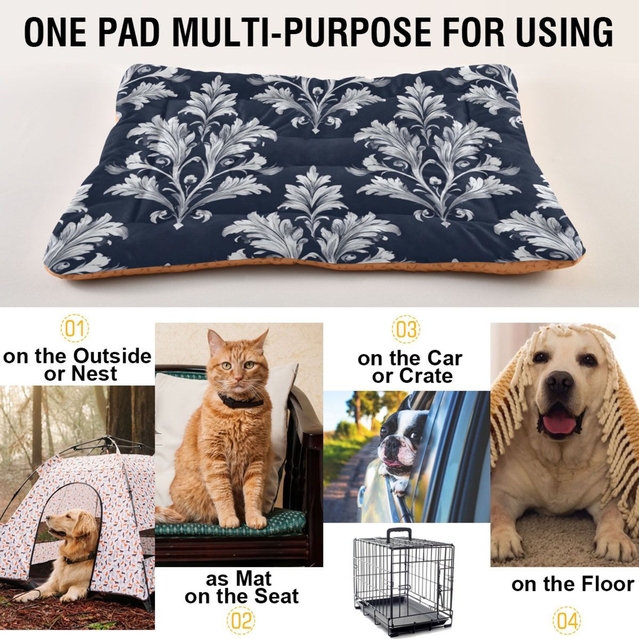 Cozy Mat Pet Bed Indoor Outdoor Warm Soft For Cat Dog Puppy(S/M) Elegant Dark Blue