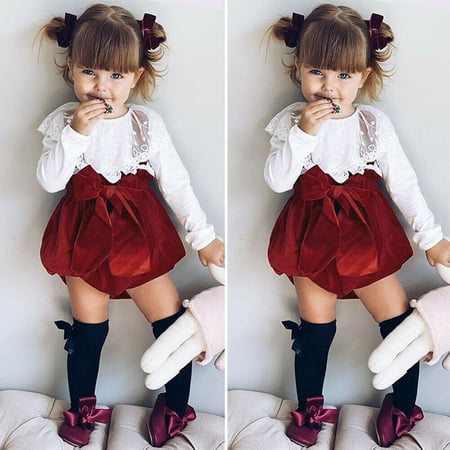 

Baby Girls Solid Lace Tops Tee Shirts Straps Shorts Outfits 2PCS