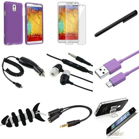 INSTEN Purple Rubber Hard Case+9in1 Phone Accessory Combo For Samsung Galaxy Note 3 N9000