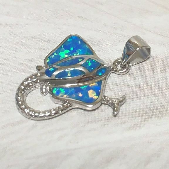 Unique Hawaiian Blue Opal Stingray Necklace, Sterling Silver Blue Opal Sting Ray Pendant, N8256 Birthday Mom Valentine Gift, Island Jewelry