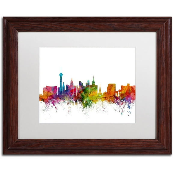 Trademark Fine Art 'Las Vegas Nevada Skyline' Canvas Art by Michael Tompsett, White Matte, Wood Frame