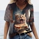 thumbnail image 2 of Camiseta de manga corta con estampado de gato para mujer, ropa Harajuku para mujer, Tops con cuello en V de gran tamaño, ropa de animales para mujer, 2 of 4