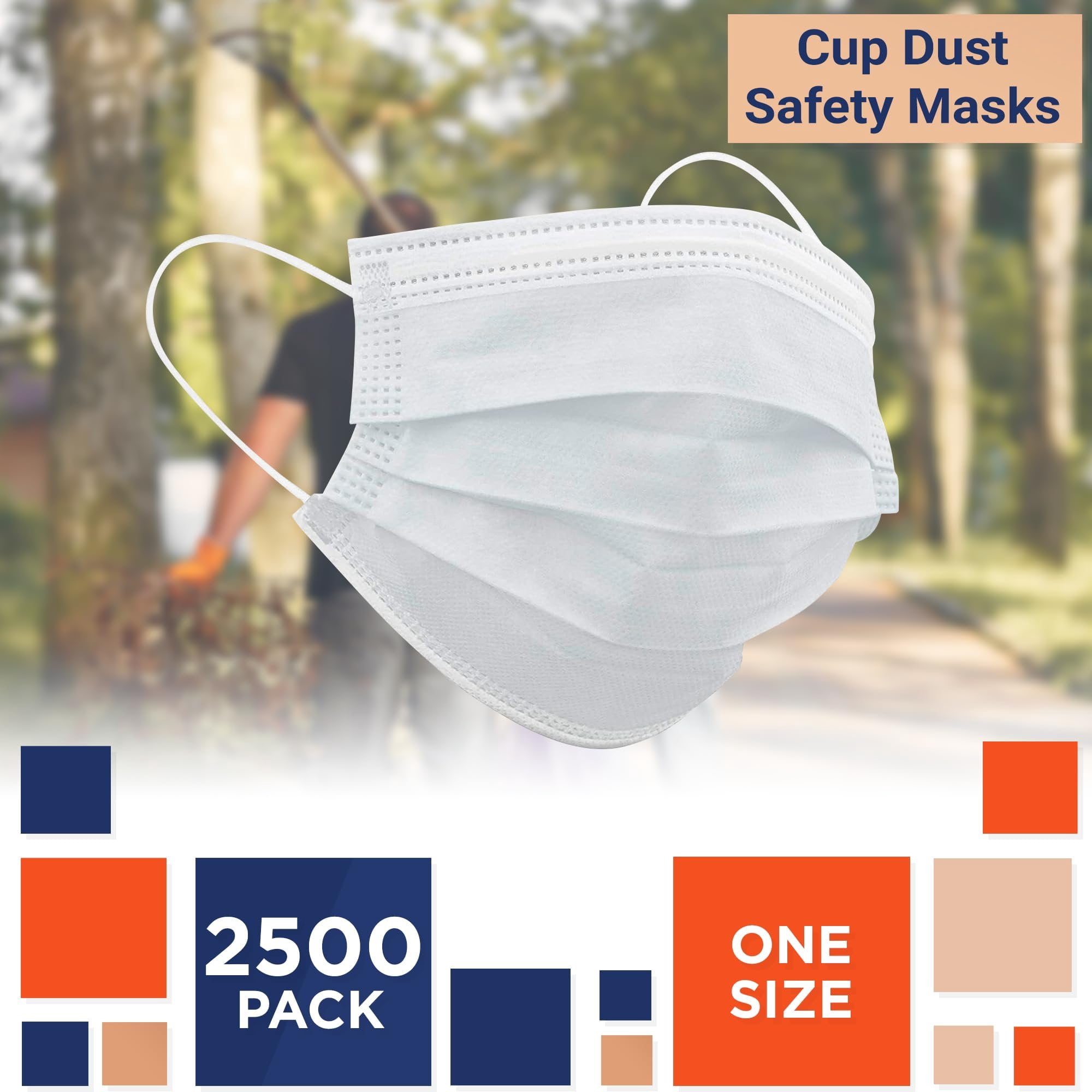 White 3-Ply Polypropylene Face Masks, Disposable Cup Style, 2500 Count, One Size