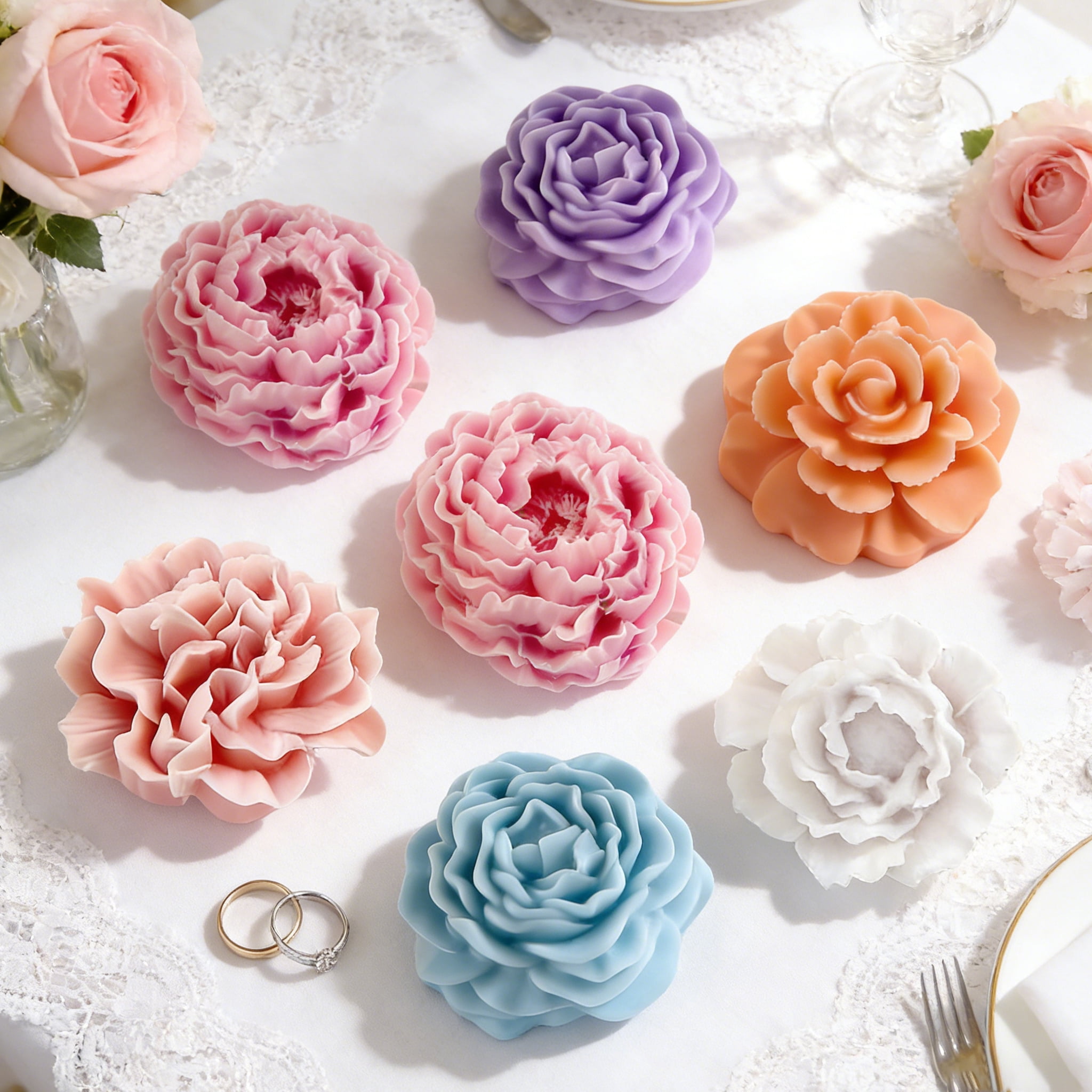 JDH Silicone Flower Candle Molds Set, Assorted 6 Floral Shapes for DIY Aromatherapy Candle & Home Decoration