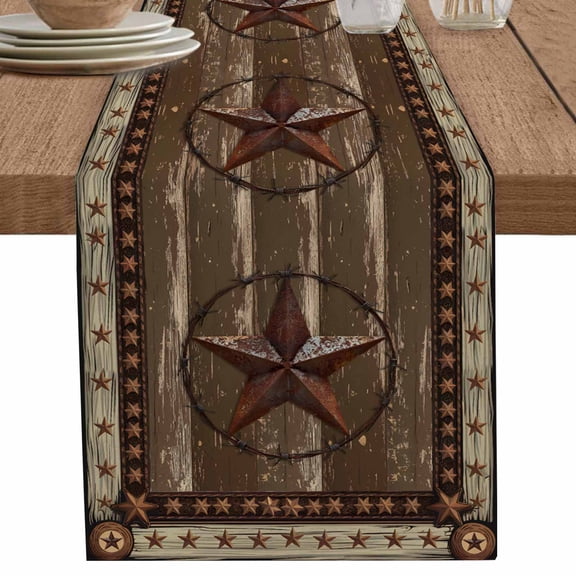 nqOlkjepod Texas Star Brown Table Runner 72 Inches Long Farmhouse Dress Scarves, Farmhouse Vintage Wood Grain Dining Tablerunner for Coffee Table/Kitchen Island/Party Décor, 18" x 72"