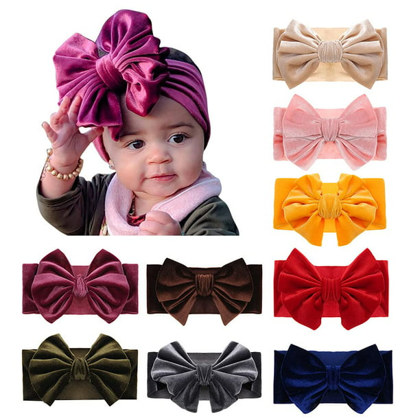 JIAHANG Baby Girls Velvet Big Bow Headband, Turban Knotted Hair Bands, Wide  Velour Head Wrap 9Pcs for Newborn Infant Toddlers 